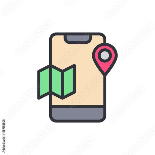 Smartphone Application With Green Map And Location Pin For Navigation