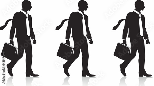 Silhouetted businessmen walking with briefcases and ties blowing in the wind in a repeating pattern editable vector eps/eps