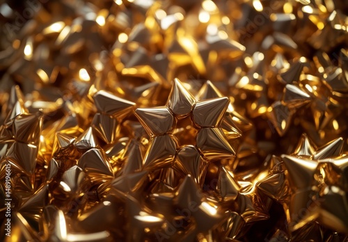 Shiny Golden Stars in a Pile Creating a Festive Atmosphere