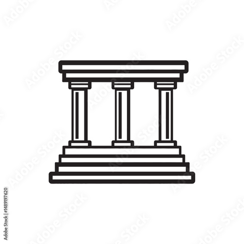Minimalistic structure with three pillars atop layered steps creates a classic architectural symbol