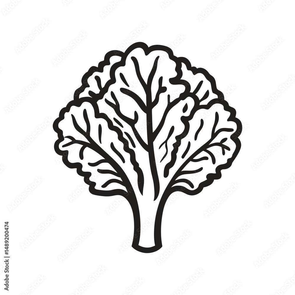 Naklejka premium Monochromatic tree shows a simple outline with detailed branches and leaves over white
