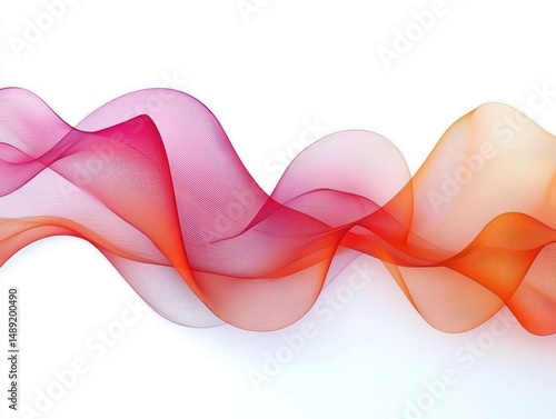 Abstract flowing translucent waves in shades of pink, red, and orange on a white background evoking movement and fluidity
