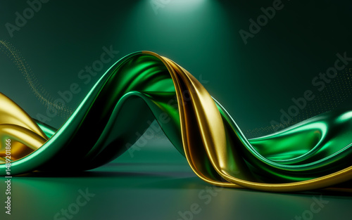 The fabric is draped in a serpentine wave pattern, creating smooth curves and folds that cast shadows on a dark green background.