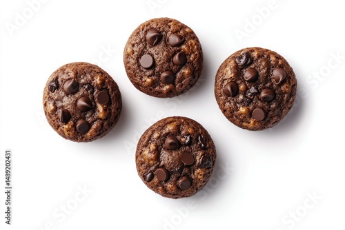  Four Chocolate Chip Muffins on the white background