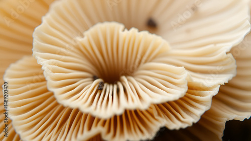 Close up of underside gills of farmed Oyster mushroom