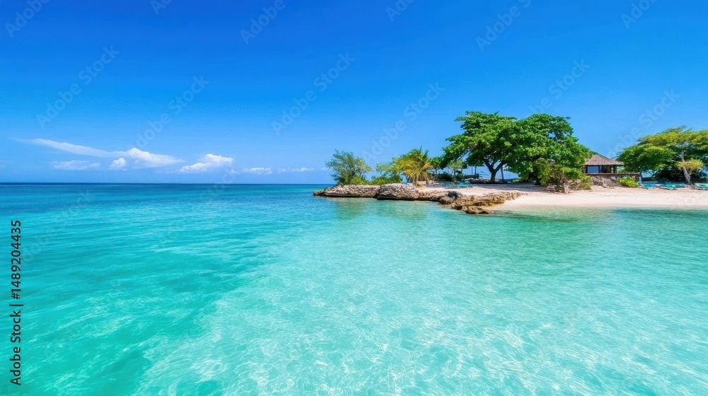 Naklejka premium A secluded tropical island surrounded by crystal-clear waters, perfect for those seeking a peaceful and private vacation escape.