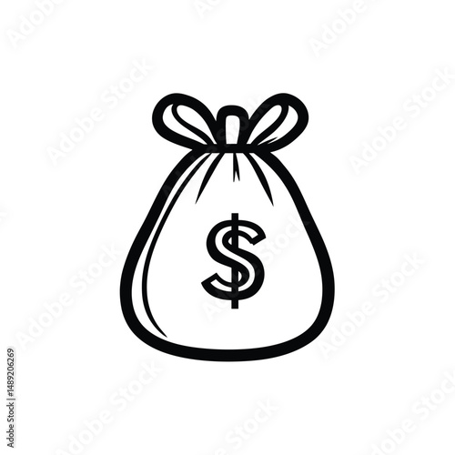 One black moneybag icon displays a simple dollar sign on a white background