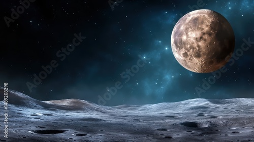 An artistic moon texture with a blend of light and shadow over its surface, highlighting the rugged landscape and crater details.