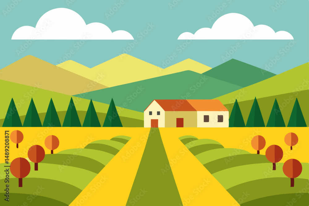 Fototapeta premium rural landscape with house and trees