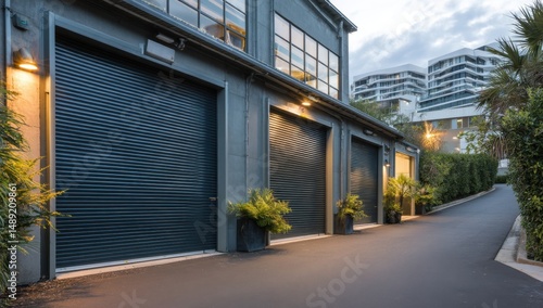 Wallpaper Mural Building with garage doors and urban architecture Torontodigital.ca