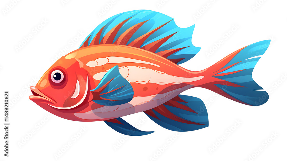 Naklejka premium Colorful Underwater Cartoon Illustration of Fish and Atlantis in the Sea - Vector Image
