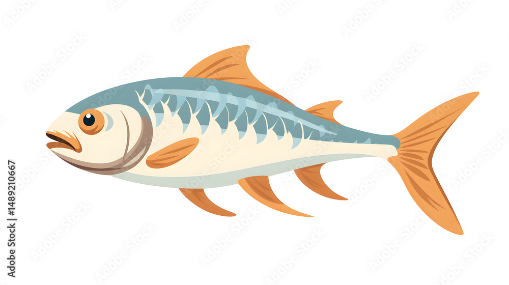 Naklejka premium Fish Bones Icon Flat Vector Illustration Clipart - Detailed Skeleton Drawing for Design Projects