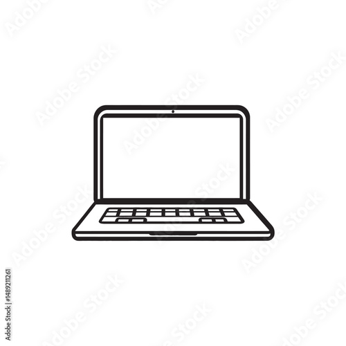 Open portable computer screen with keyboard displayed in black and white transparent background