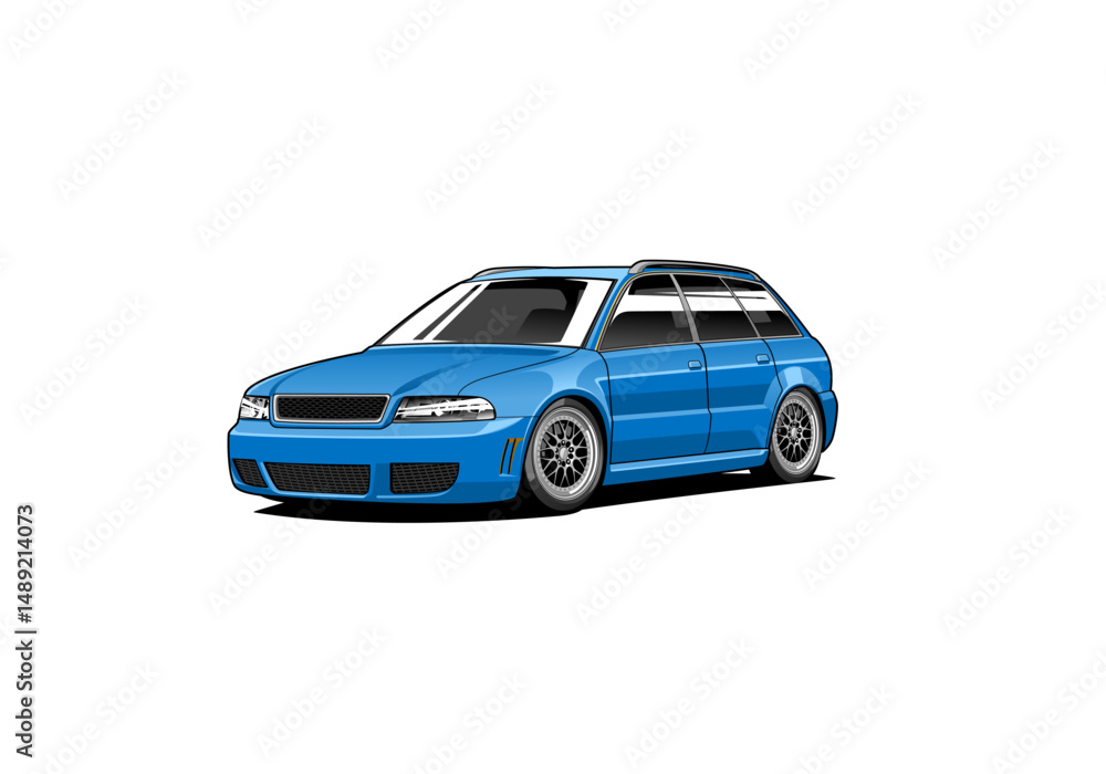 Fototapeta premium Blue Modified Wagon Car Illustration – Sporty Euro Style Estate