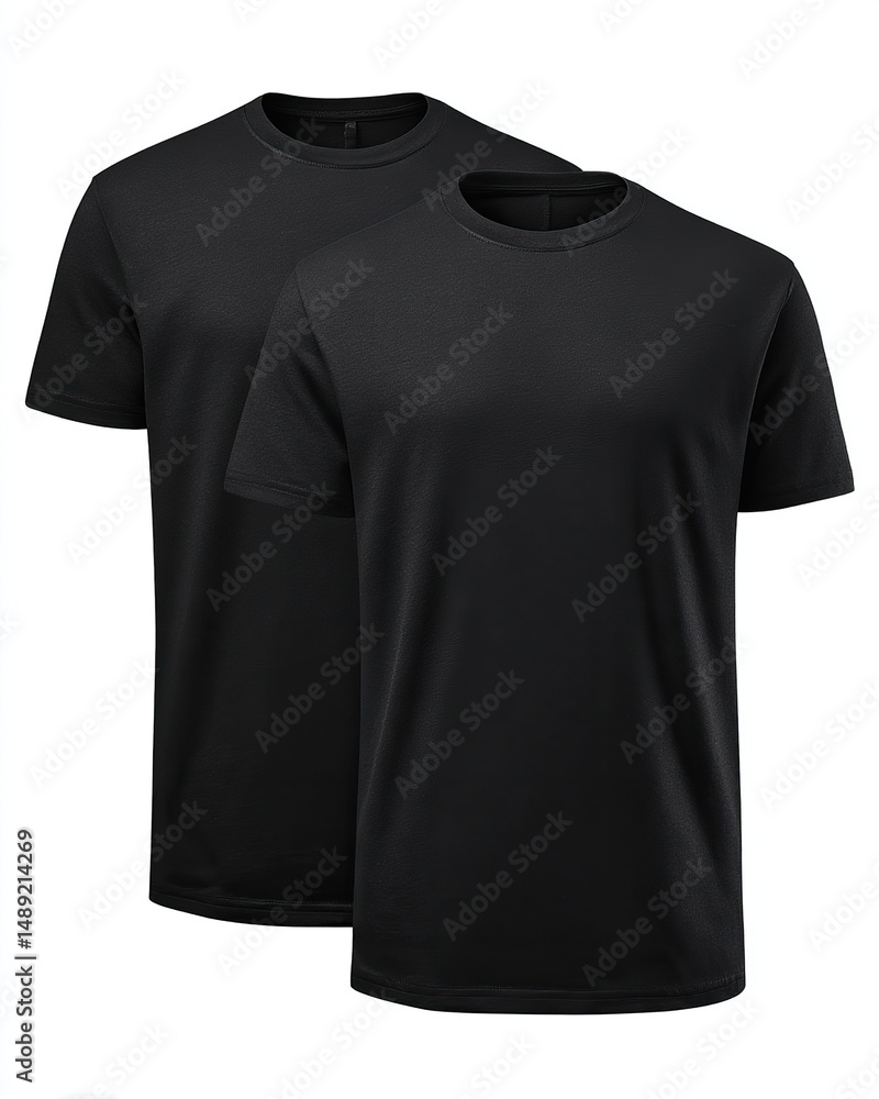 A blank black t-shirt and a white t-shirt are isolated garments, essential casual wear fashion items A blank black t-shirt and a white t-shirt are isolated garments, essential casual wear fashion items