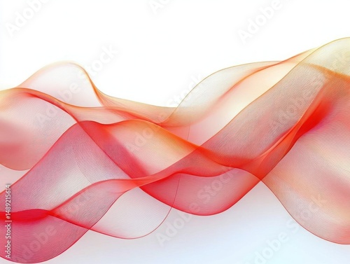 Flowing translucent red and orange abstract waves on white background creating a sense of movement and fluidity