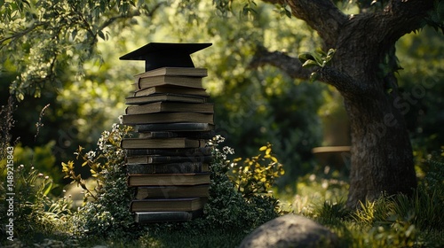 Graduation books nature outdoors education knowledge success growth concept