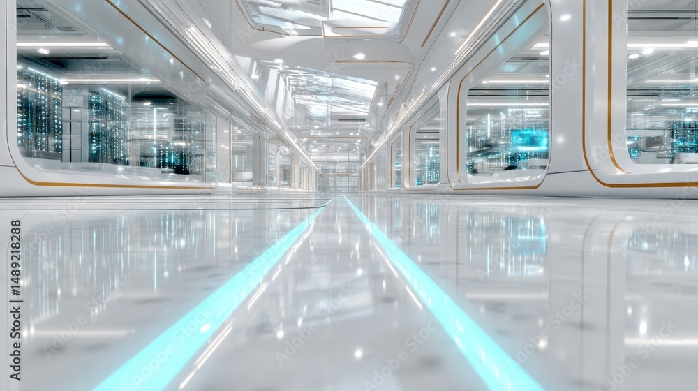 Obraz premium Futuristic Server Room Corridor Clean Tech Data Center Innovation AI