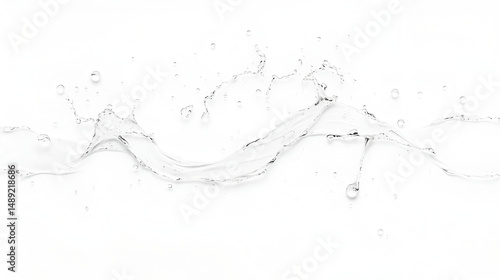 Water splashes with droplets, swirling and flowing on a white background. Suitable for refreshing, clean, or water themed designs with a dynamic touch