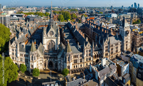 Canvas Print Aerial view of the historic Royal Courts of Justice in London's legal district o