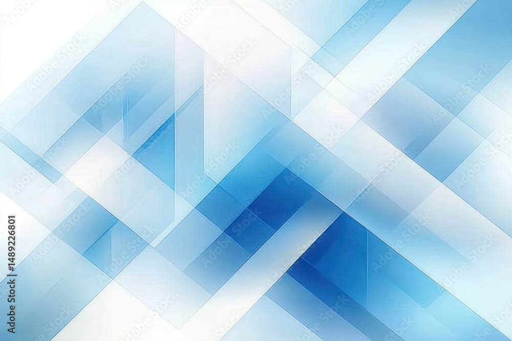 Obraz premium Abstract geometric pattern with overlapping translucent blue and white rectangles creating a sense of depth and calmness