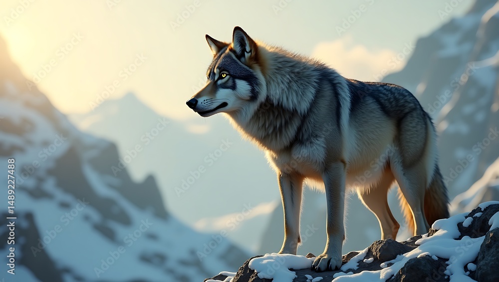Fototapeta premium with the wolf's cry seeming to echo through the valleys. The image is rendered in stunning 8K high resolution
