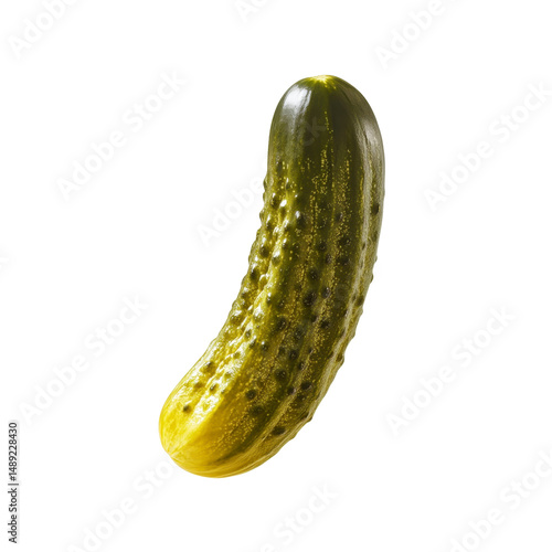 Single Dill Pickle Gherkin on Black Background