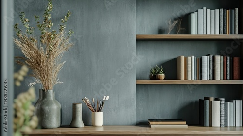 Stylish Virtual Background for Zoom Meetings with Shelves and Plants
