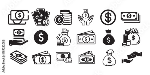Flat Money & Finance Icon Set – Cash, Payment, Banking & Digital Wallet Icons.
