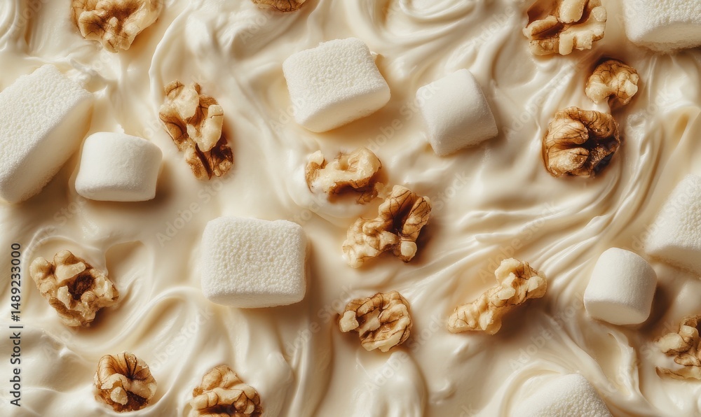 Creamy White Dessert with Walnuts and Marshmallows Creamy White Dessert with Walnuts and Marshmallows