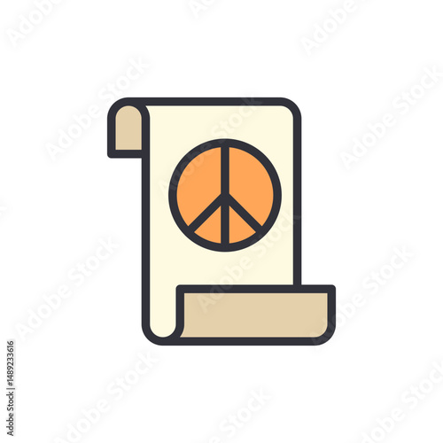 Retro Peace Symbol On A Beige Scroll Depicting Nonviolent Resistance