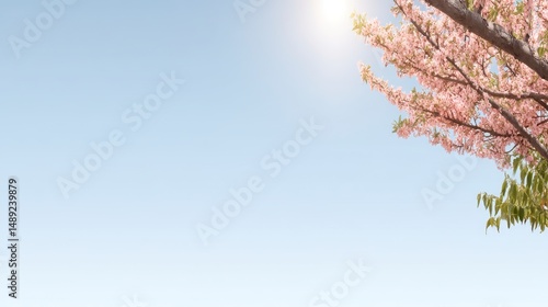 Spring Blossom Tree Branch  Soft Pink Flowers  Sunny Sky  Pastel Background