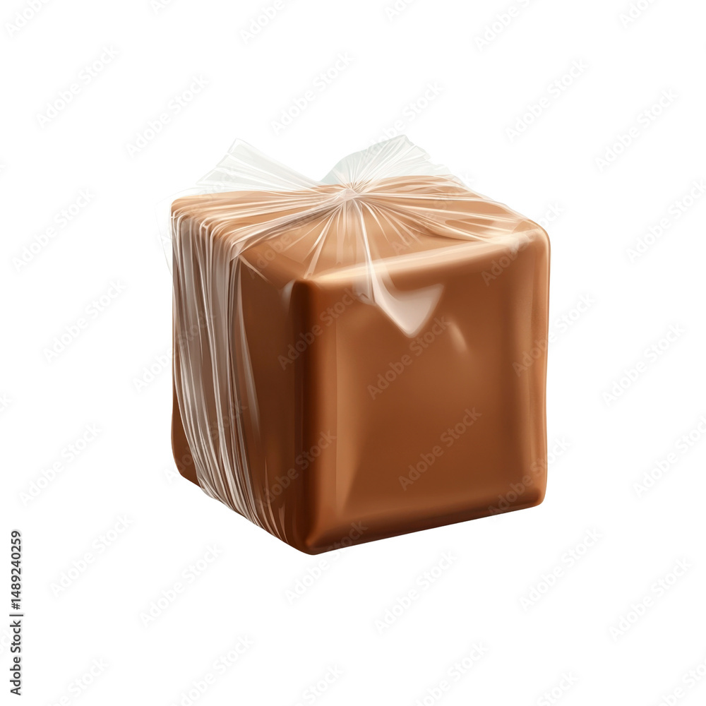 Brown Cubical Product in Clear Plastic Packaging Brown Cubical Product in Clear Plastic Packaging