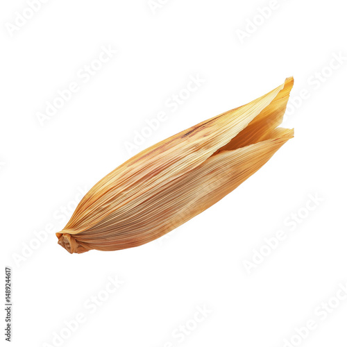 Single Corn Husk, Dried Corn Leaves, Tamale Wrapper, Isolated on Black Background