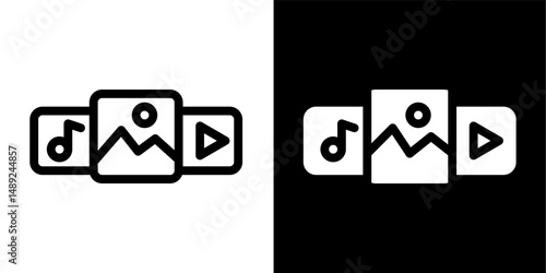 Multimedia Content Carousel Icon - Image, Video, Music Selection