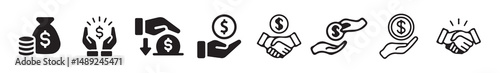 Financial Partnership and Saving Icons Handshake, Money, Credit Card & Piggy Bank Symbols. vector illustration eps 10.