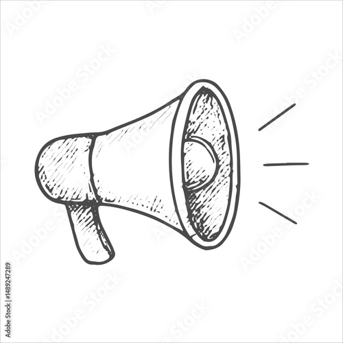 A hand-drawn megaphone icon symbolizing announcements, broadcasting, and social media promotions, perfect for representing streaming, influencers, and online content creators