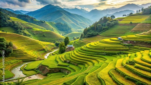 Countryside Landscape of Terraced Rice Fields in Sapa, Vietnam
