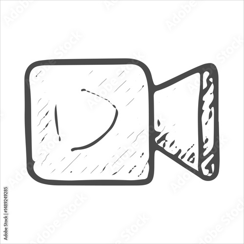 A hand-drawn camera icon symbolizing video recording, streaming, and content creation, ideal for online broadcasters, vloggers, and social media influencers capturing video content