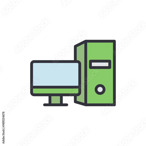 Illustration Of Modern Computer System With Monitor And Tower Unit