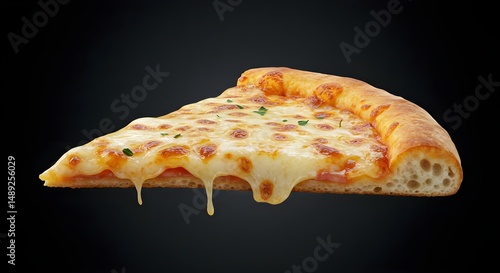 Delicious Melted Cheese Pizza Slice on Dark Background