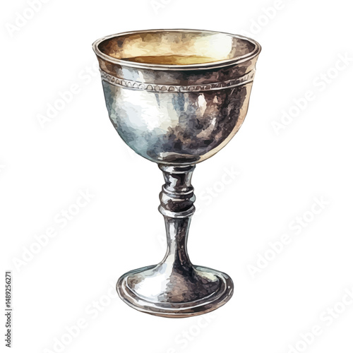 watercolor vector of Silver Chalice Filled With Glowing Liquid, high quality, isolated on a white background.
