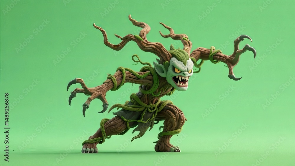 Fototapeta premium A fantastical creature with tree-like features and an aggressive stance