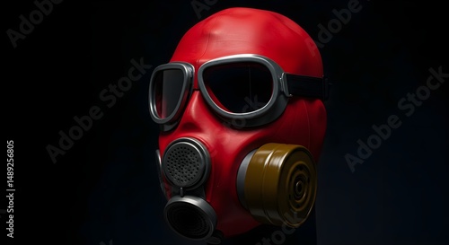 High-Quality Photorealistic Red Gas Mask with Goggles and Accessories