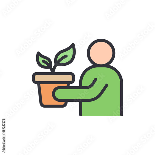 Stylized Person Holding Potted Plant Promoting Growth And Sustainability