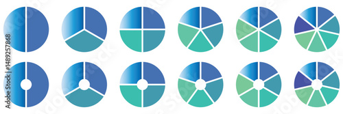 Pie charts diagrams.  Circle division infographic icon set.
