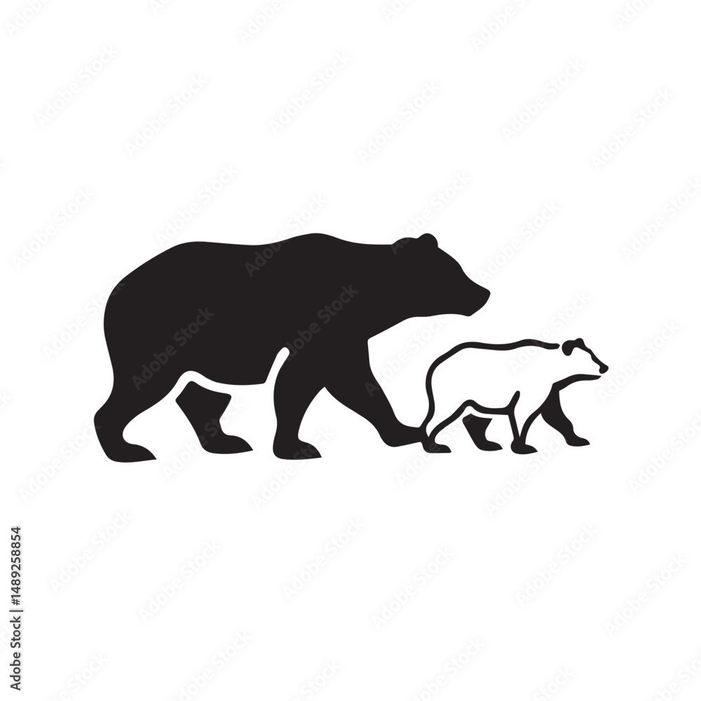 Fototapeta premium Bear and Rhinoceros Silhouette Vector Illustration of Wild Animals