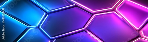 Vibrant hexagonal pattern with neon lighting effects.