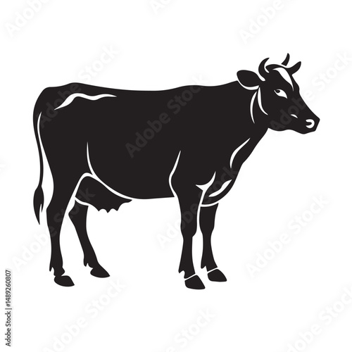 Black and white cow and bull vector illustration cute farm animal silhouette