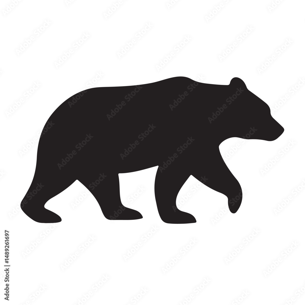 Fototapeta premium A black bear silhouette vector illustration depicts a wild mammal, an animal icon representing nature and wildlife